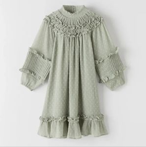ZARA Girls Ruffled Dotted Mesh Dress Mint 7